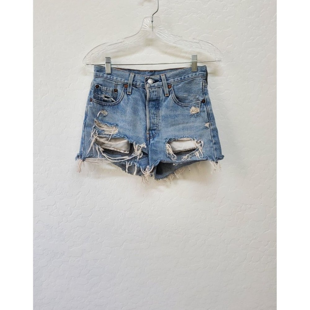 Levi's 501 Light Wash Distressed High Rise Cutoff Denim Shorts Size 24